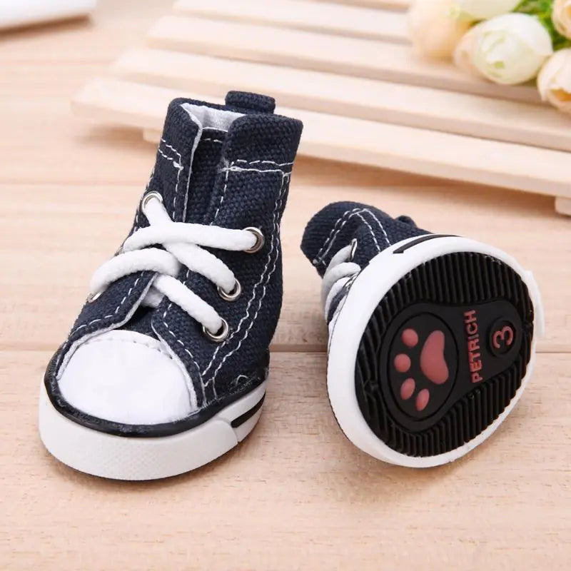4-Piece Denim Pet Shoes – Anti-Slip Water-Resistant Booties for Small Dogs & Cats