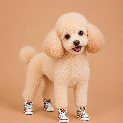 4-Piece Denim Pet Shoes – Anti-Slip Water-Resistant Booties for Small Dogs & Cats