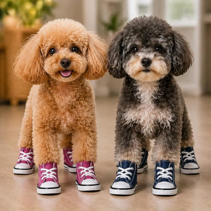 4-Piece Denim Pet Shoes – Anti-Slip Water-Resistant Booties for Small Dogs & Cats