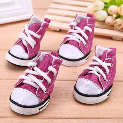 4-Piece Denim Pet Shoes – Anti-Slip Water-Resistant Booties for Small Dogs & Cats